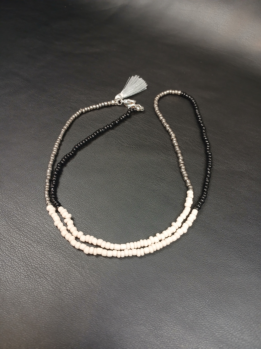 Black Silver & Ivory Beaded Multi Use Statement Chain Accessory NWOT